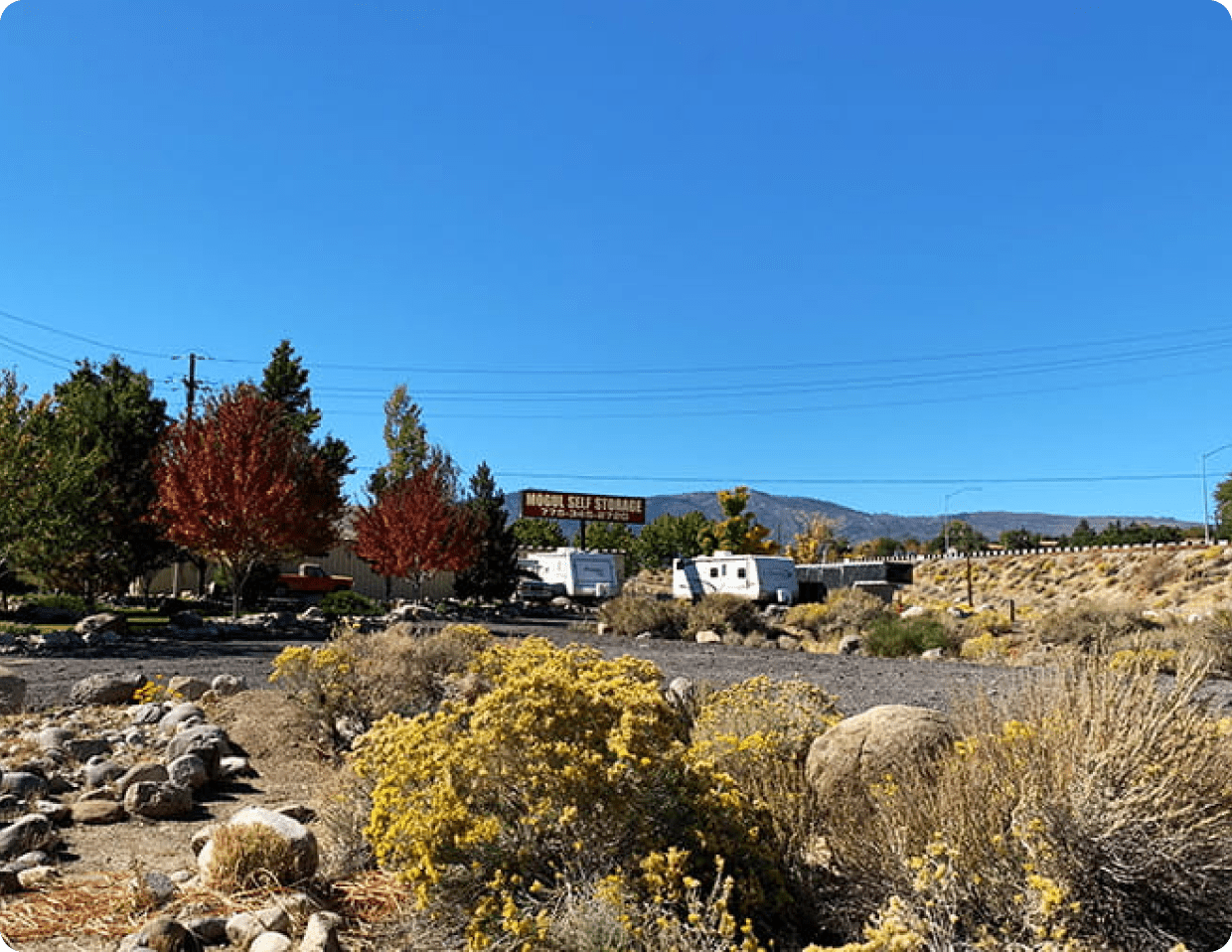 Mogul Self Storage, trailers parked.